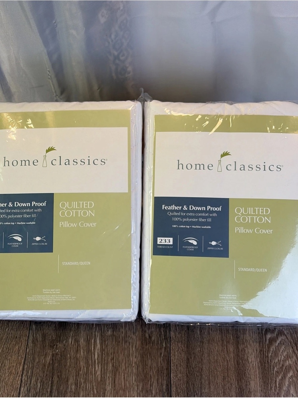 (2) Home Classics Quilted Cotton Zip Pillow Covers Featherproof Standard Queen